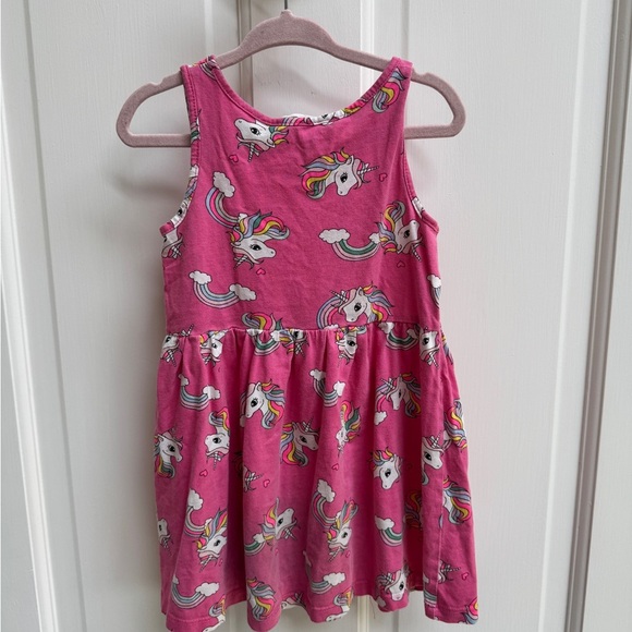 H&M 2-4Y 2T Girls Pink Scoop Neck Unicorn Rainbow Sleeveless Dress - Picture 4 of 4
